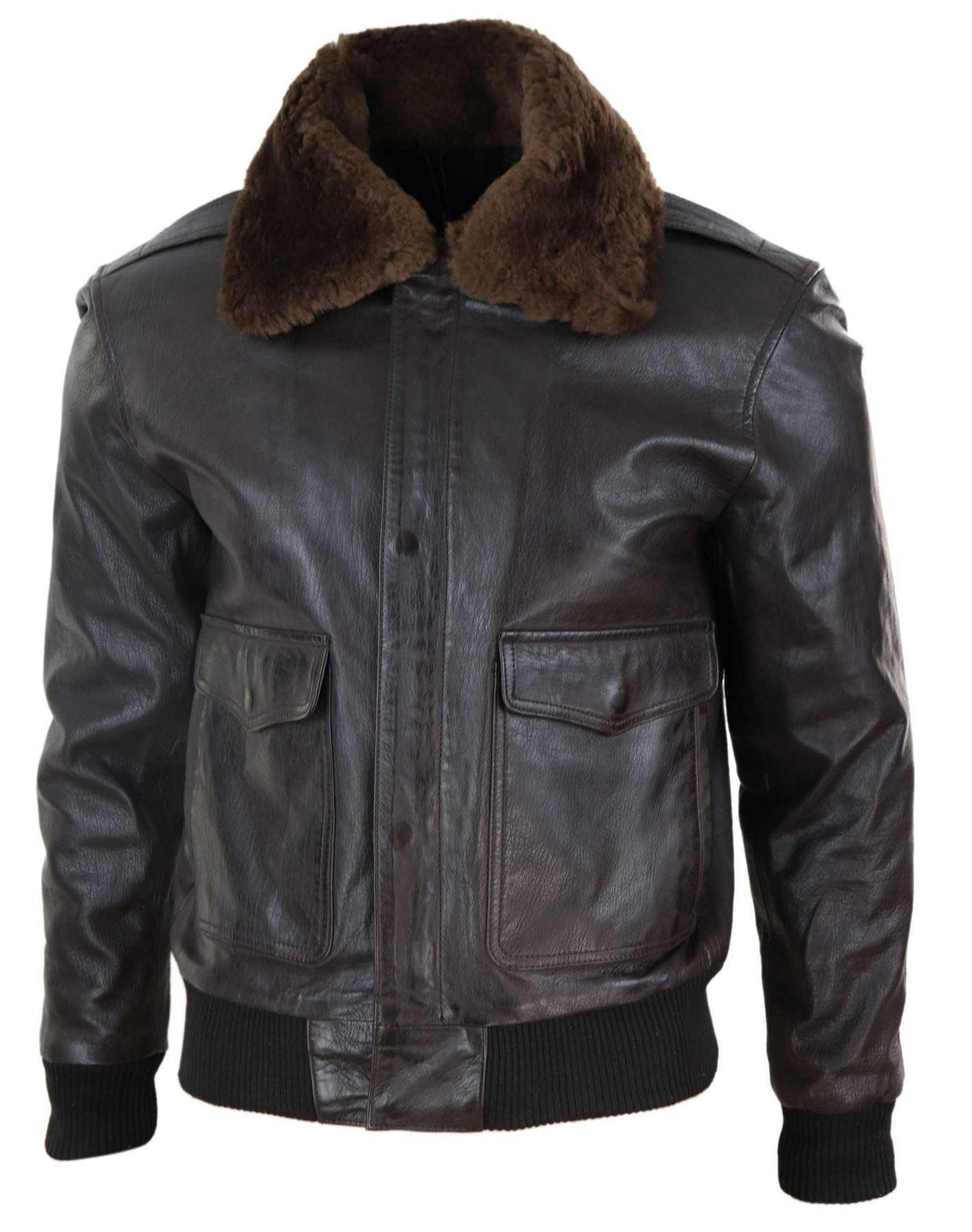 Mens Real Leather Aviator Bomber Jacket Removable Fur Collar Etsy