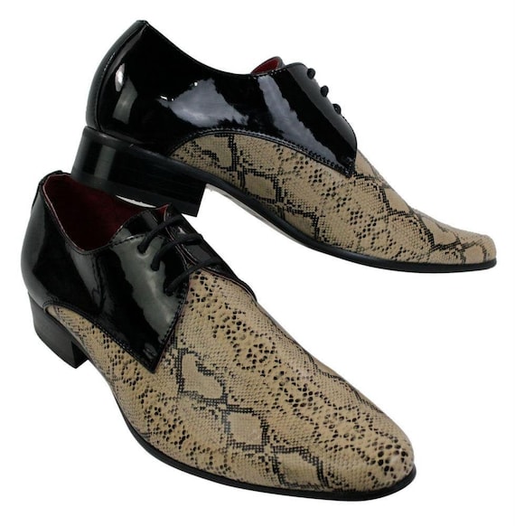 carga Parcial Complicado Zapatos hombre piel charol negro beige serpiente brillo diseño - Etsy México