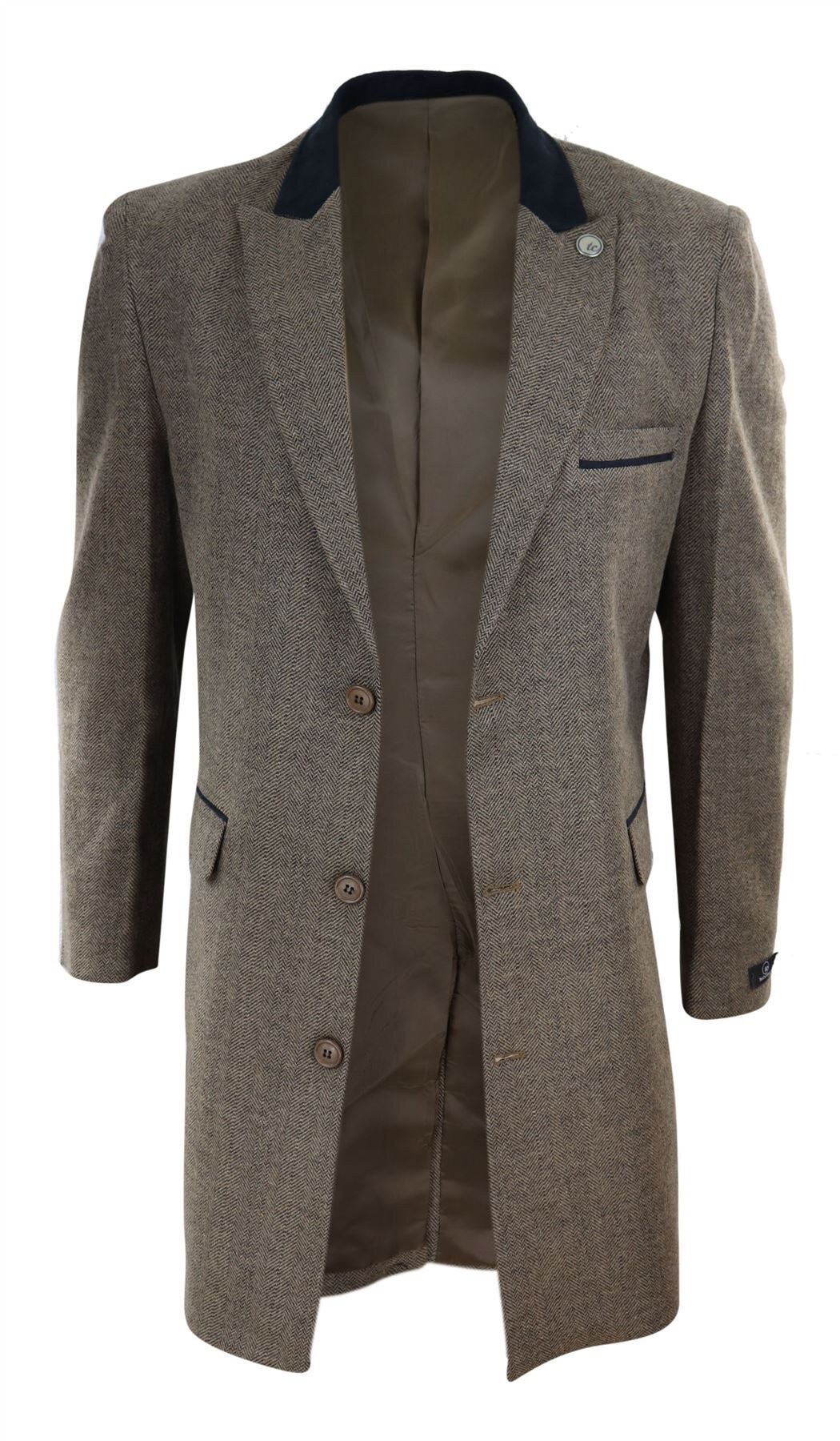 Mens 3/4 Long Crombie Overcoat Jacket Herringbone Tweed Coat | Etsy UK