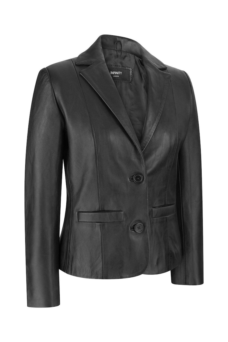 Ladies black blazer jacket classic real leather button fitted Etsy
