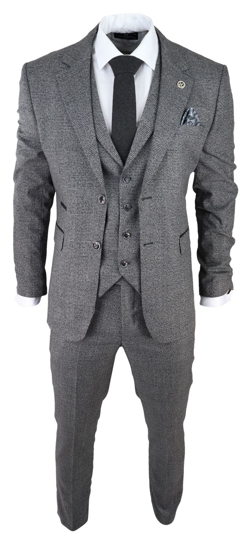Mens Classic 3 Piece Suit Prince of Wales Check Grey Tailored - Etsy
