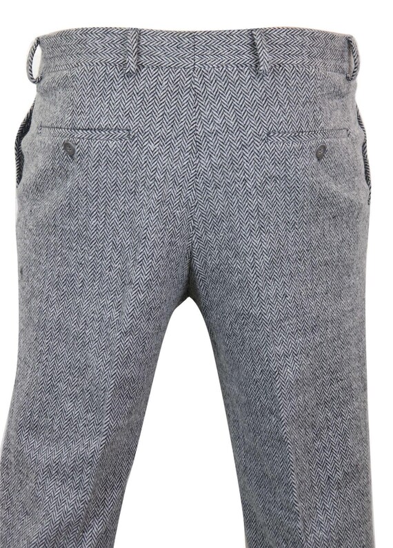 Mens Grey Charcoal Tweed Trousers Herringbone Wool Vintage - Etsy