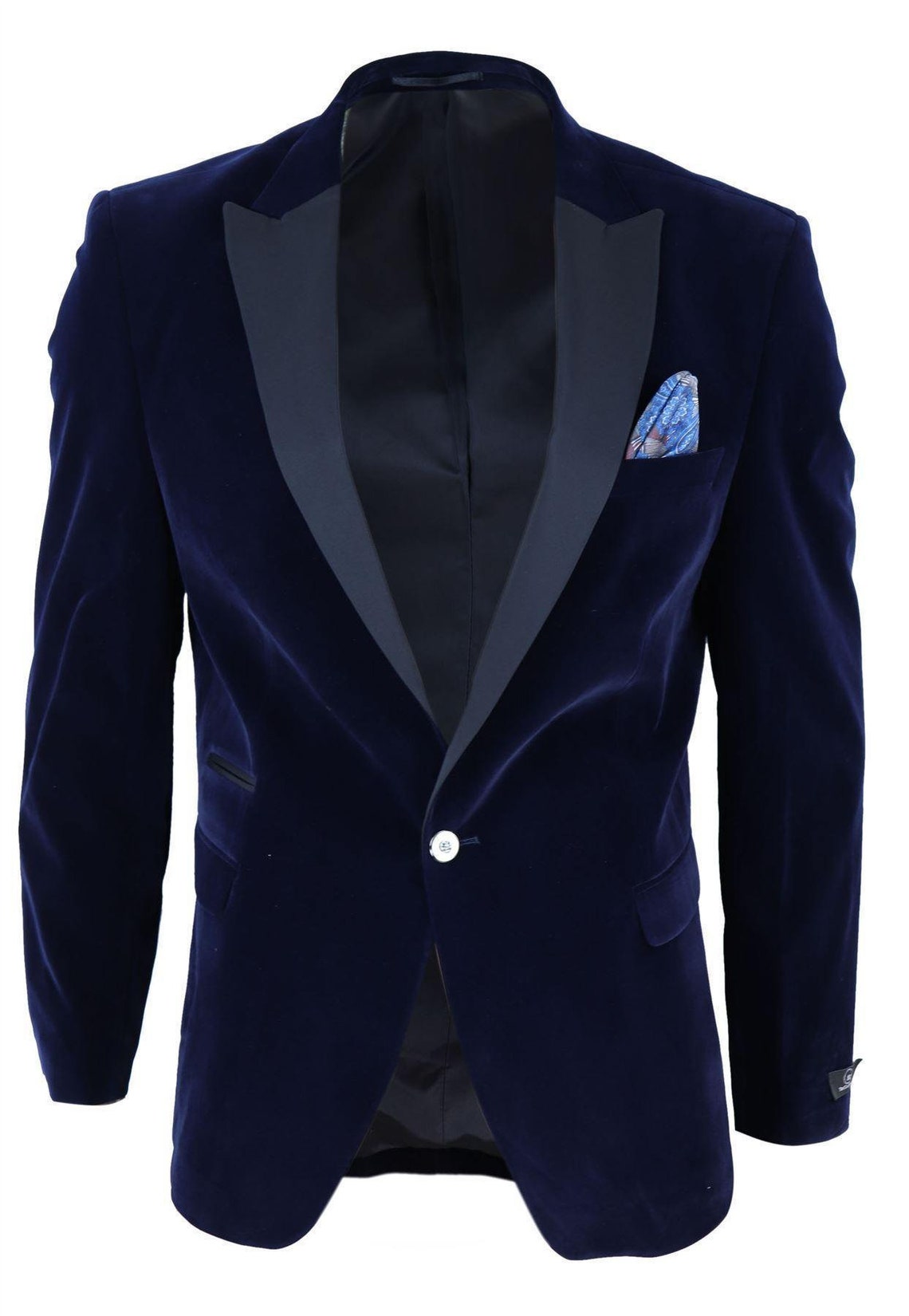 Mens Blue Velvet Dinner Jacket Blazer Waistcoat Wedding Party Etsy UK