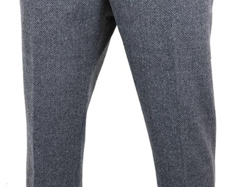 Mens Grey Charcoal Tweed Trousers 