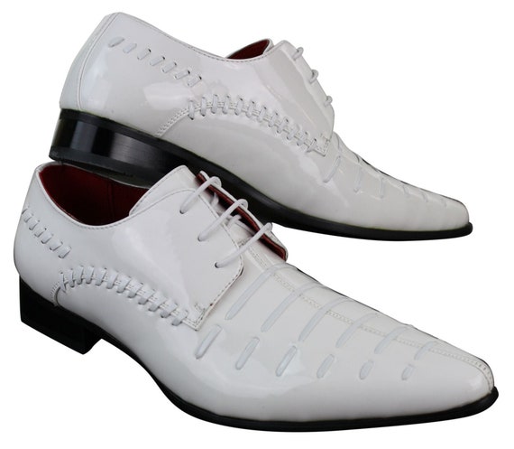Rossellini Prato Z3 Men'S Shoes Lace Up White Patent Pointed Casual Shoe 