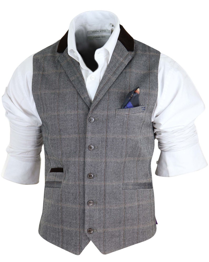 Mens Herringbone Tweed Check Waistcoat Pocket Watch Vintage Etsy