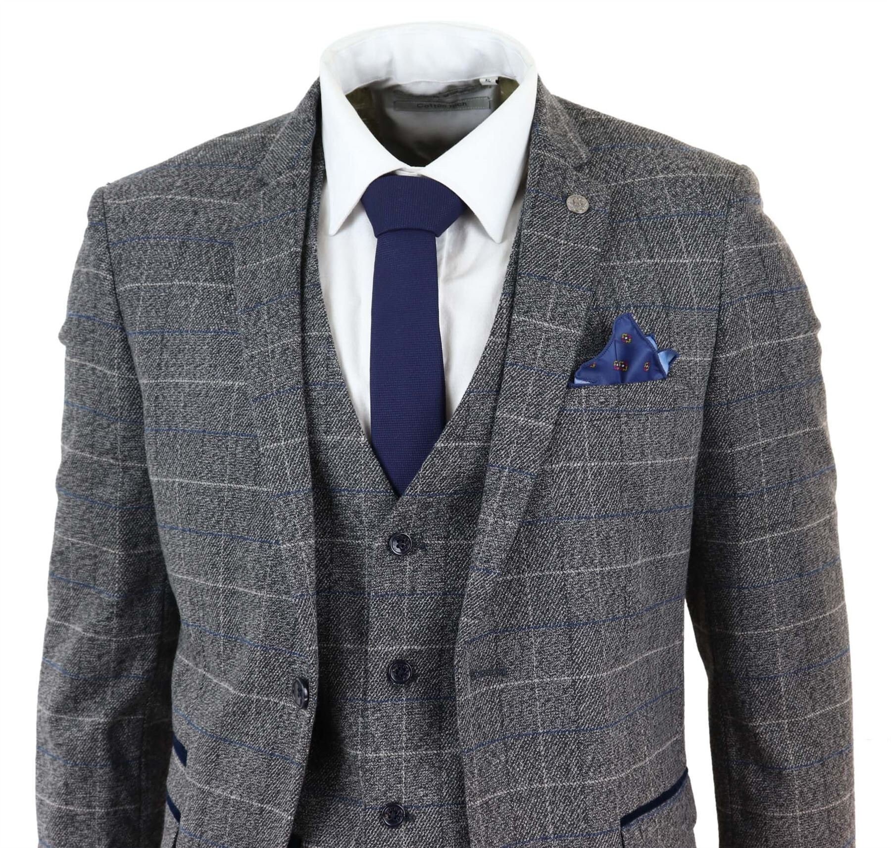 Mens Grey Check 3 Piece Suit Herringbone Tweed Vintage - Etsy UK