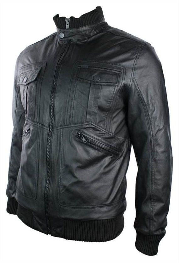 Etna Rijp Merg Mens Urban Retro Leather Bomber Jacket High Collar Zipped - Etsy