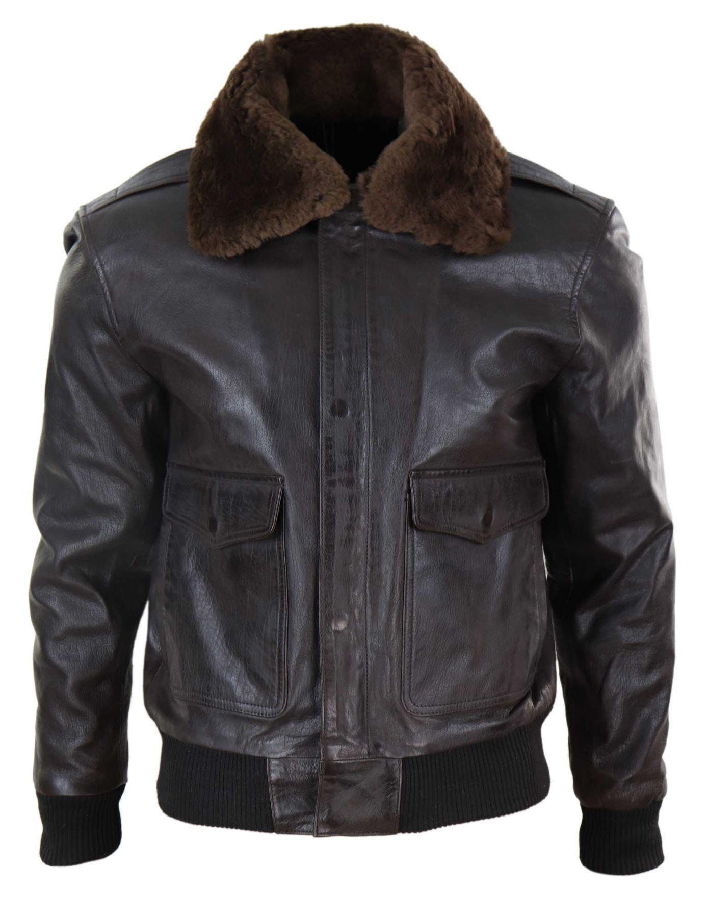 Mens Real Leather Aviator Bomber Jacket Removable Fur Collar - Etsy UK