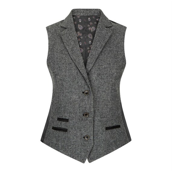Women Grey Blazer Tweed Herringbone 