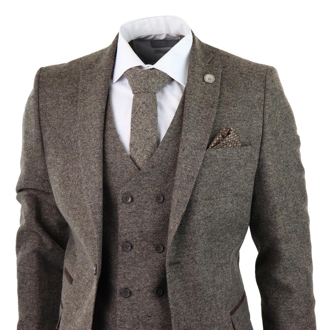 Mens Wool 3 Piece Suit Double Breast Waistcoat Tweed Blinders - Etsy UK