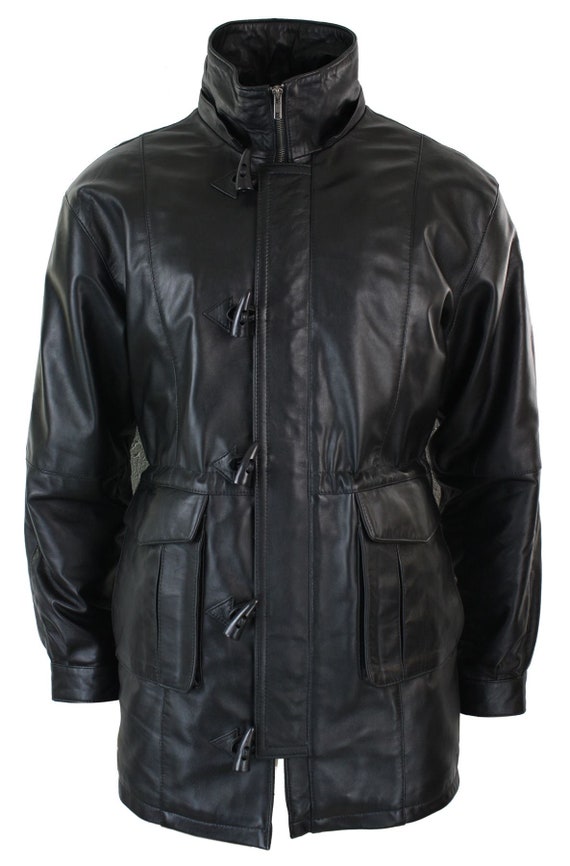 Mens 3/4 Long Real Leather Duffle Jacket Coat Safari - Etsy Israel