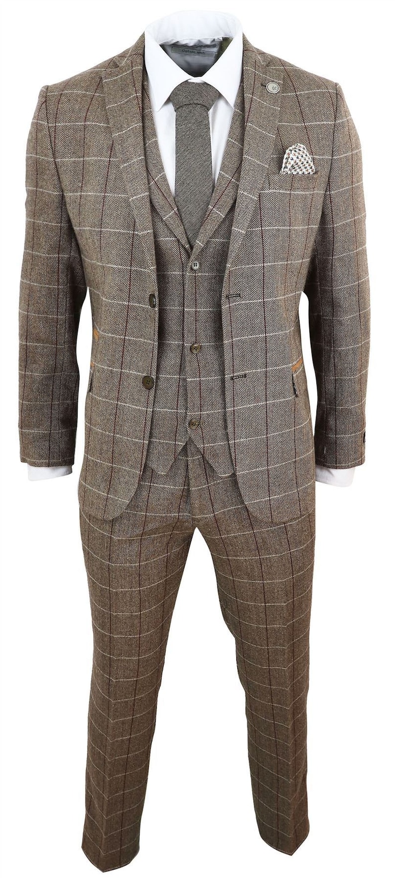 1920s Mens Suits | Gatsby, Gangster, Peaky Blinders     Mens 3 piece tweed suit check wool oak brown  1920s retro classic $180.33 AT vintagedancer.com