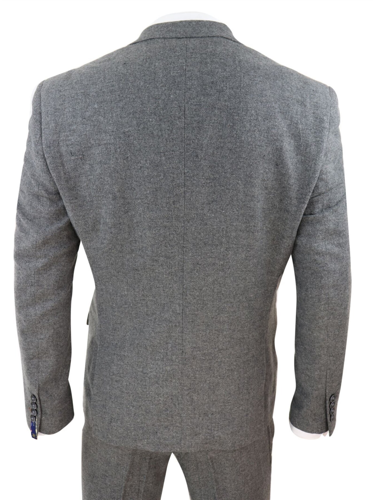 Mens 3 Piece Wool Suit Herringbone Tweed Dark Grey Formal Etsy UK