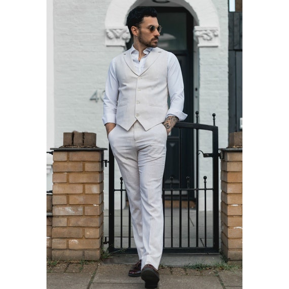 Buy Mens Summer Suit Waistcoat Trousers Linen Smart Formal Cream Online in  India  Etsy