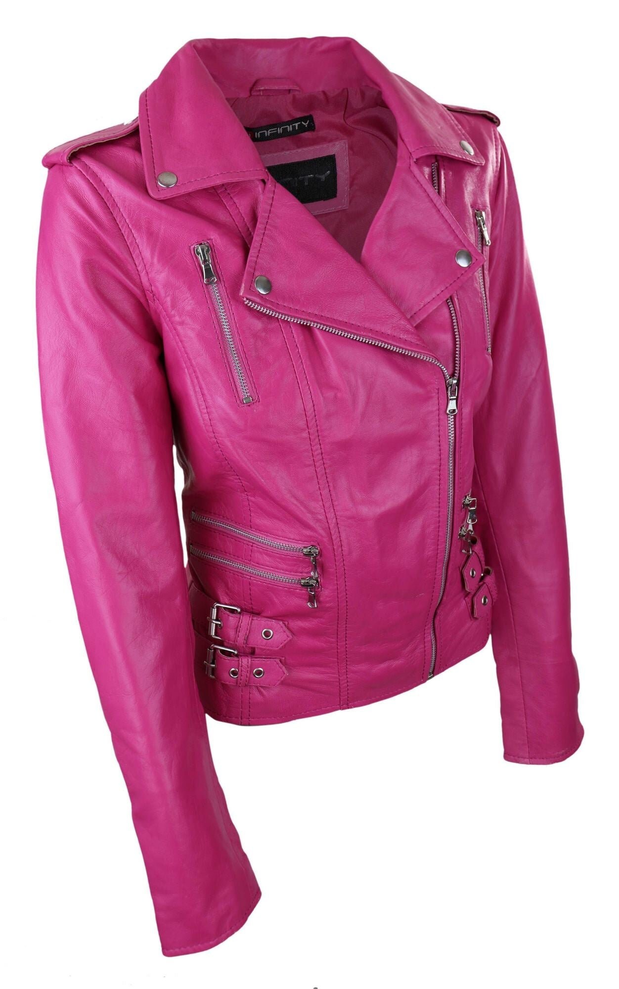 Perenne Administración lado Cazadora biker de piel rosa para mujer - Etsy México