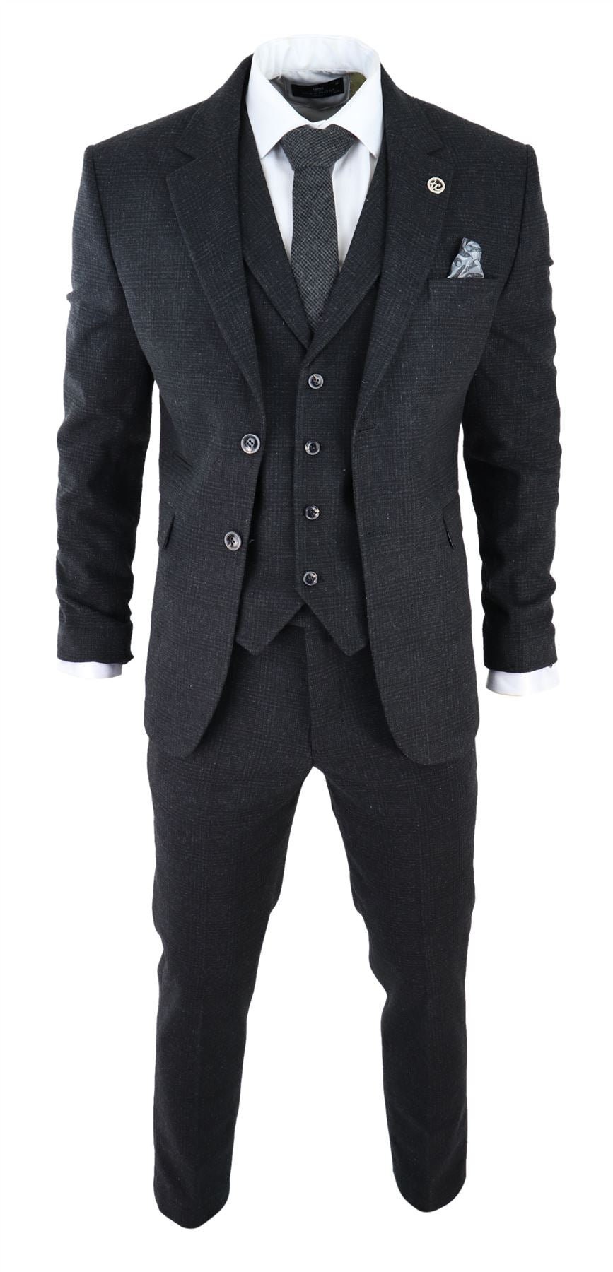 Mens Black Tweed 3 Piece Suit Check Vintage 1920s Gatsby | Etsy UK