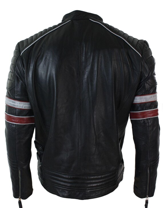syre sikkerhed dynasti Mens Black Racing Biker Jacket Red White Stripes Real Leather - Etsy