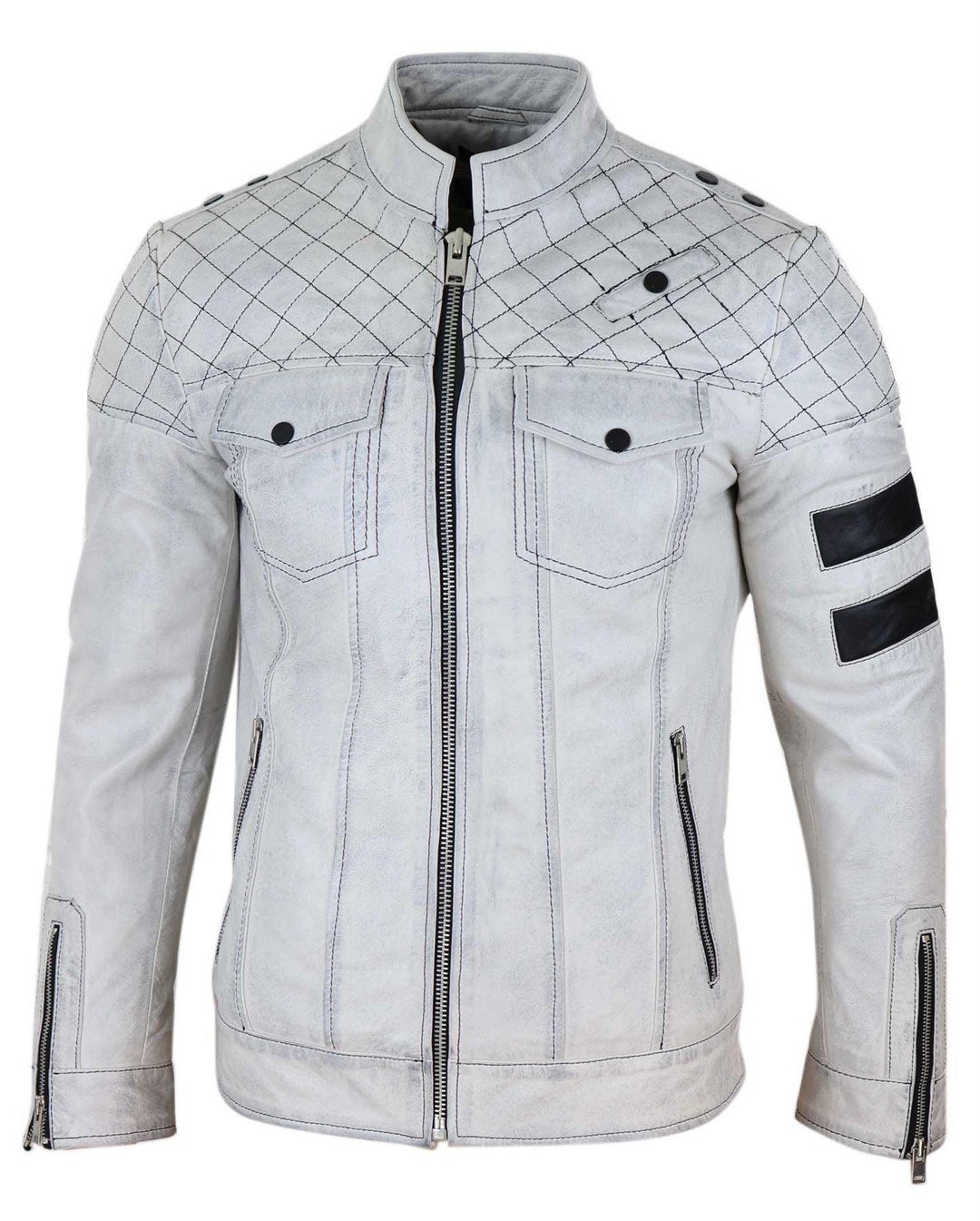 Mens Real Leather Racing Jacket Biker Zipped Casual Napa - Etsy UK