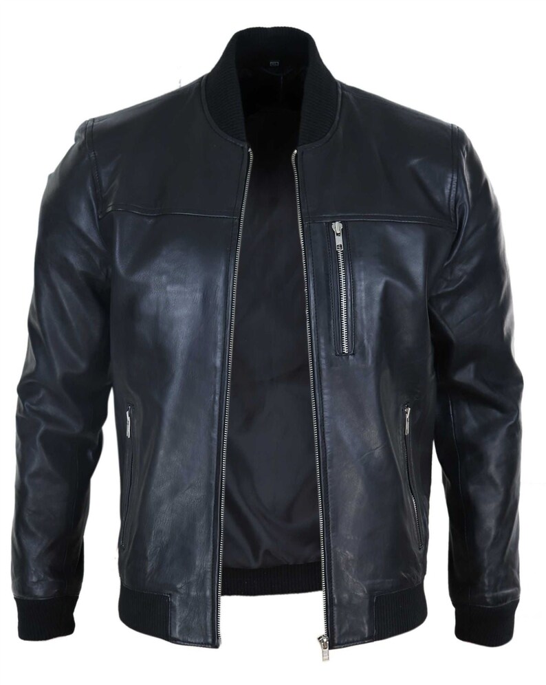 Mens Real Leather Bomber Jacket Casual Zipped Urban Tailored Etsy