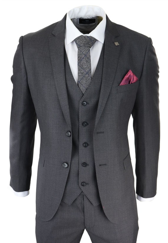 Mens Dark Grey Charcoal 3 Piece Suit Classic Stitch Wedding - Etsy