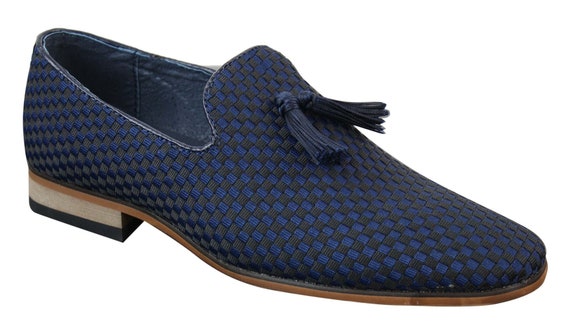 Mens Slip on Tassle Driving Shoes Smart Casual Retro Navy Blue Black Leather Lined