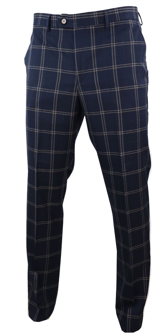 Mens Navy Blue Tan Prince of Wales 