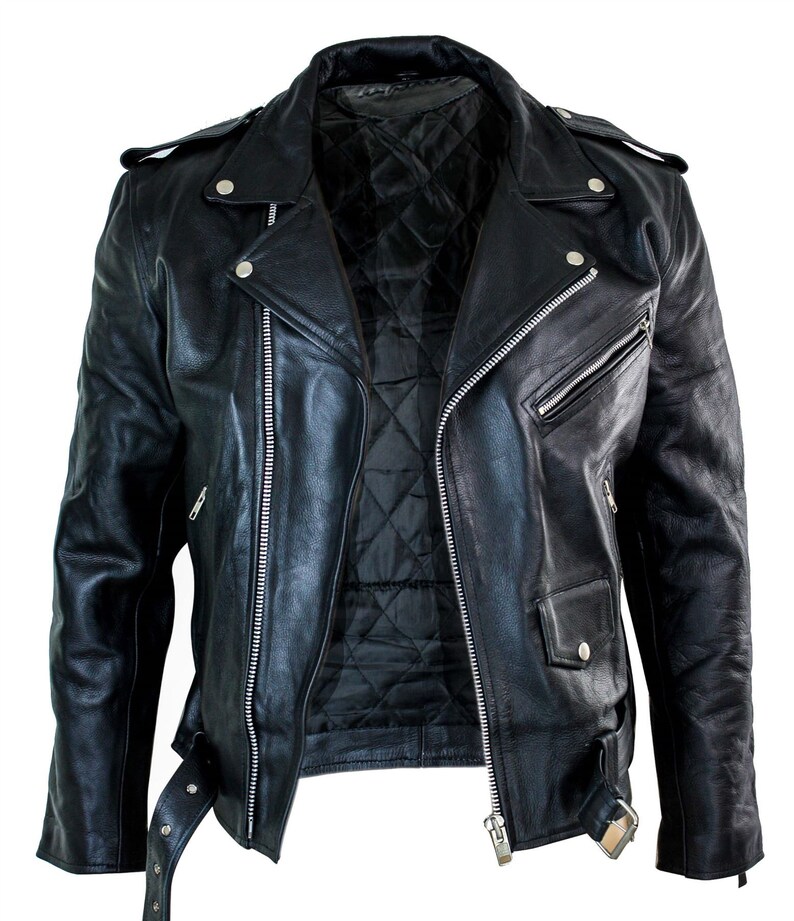 Men's Black Retro Brando Casual Biker Jacket 100% Nappa Leather