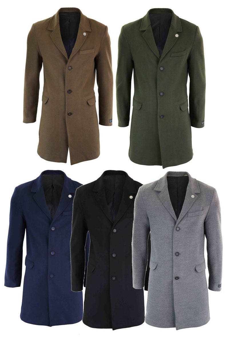 Men’s Vintage Style Jackets & Coats 1920s-1970s     Mens 3/4 long crombie overcoat jacket wool feel coat peaky blinders slim fit $100.98 AT vintagedancer.com