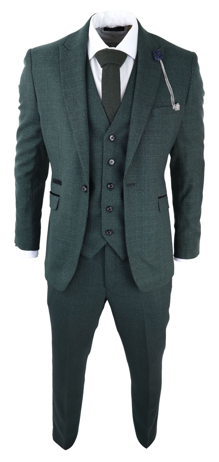 Mens 3 Piece Check Suit Tweed Olive Green Tailored Fit Wedding - Etsy UK