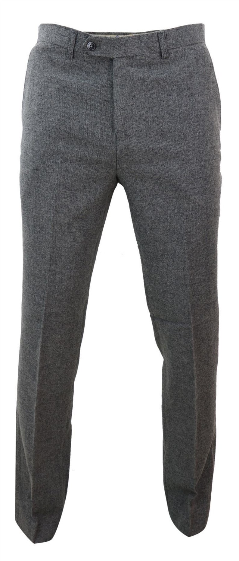 Edwardian Men’s Pants, Trousers, Overalls     Mens trousers wool herringbone tweed dark grey formal classic 1920s tailored fit $72.13 AT vintagedancer.com