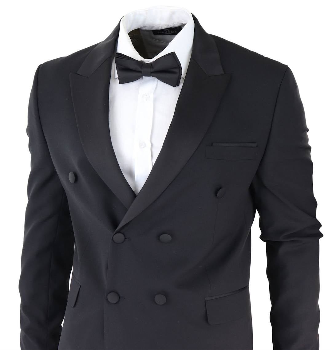 Mens Double Breasted Black Tuxedo Suit Dinner Jacket Stripe Trouser Tux Classic Satin Etsy