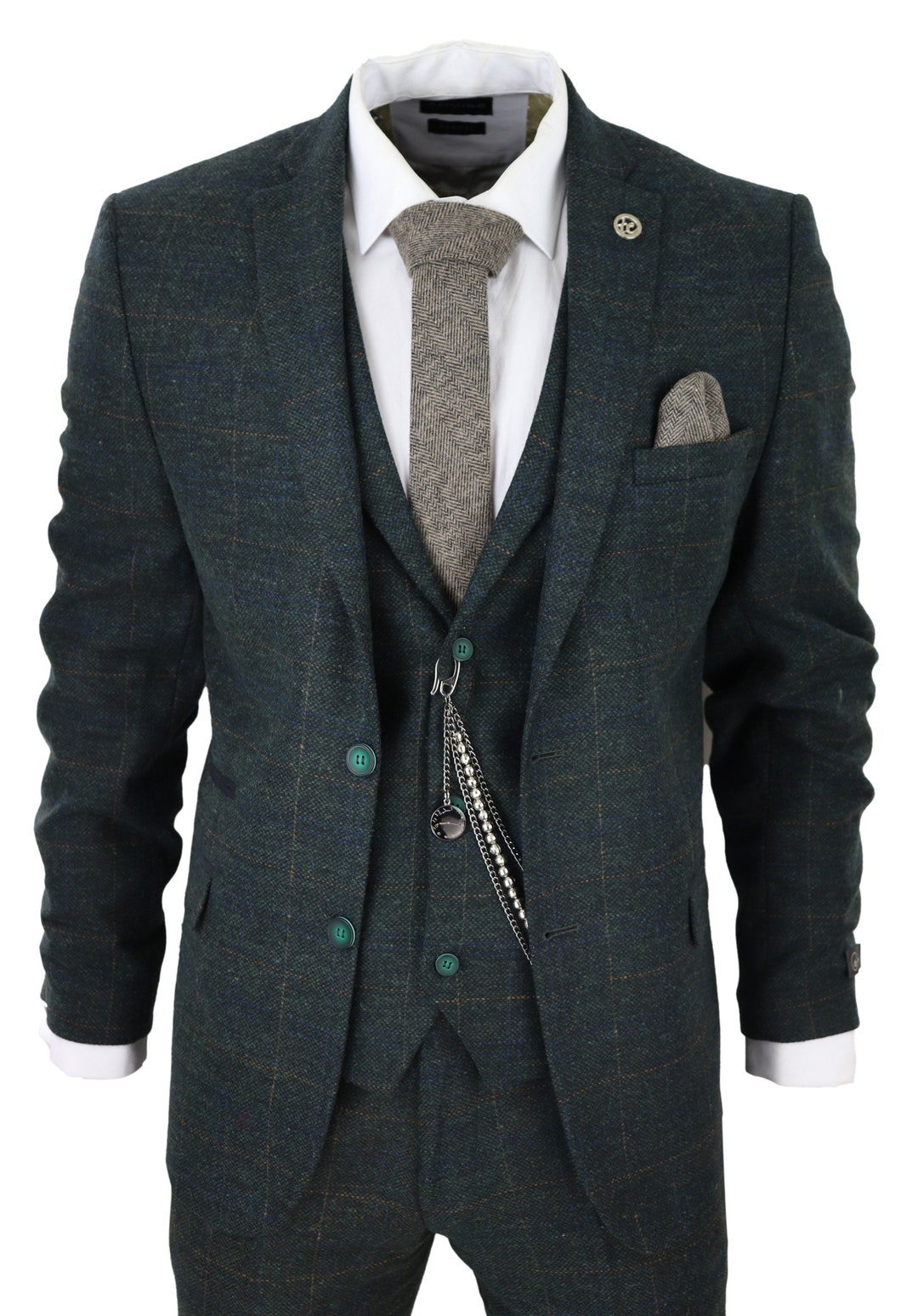 Men's 3 Piece Suit Wool Tweed Green Blue Brown Check 1920s - Etsy UK