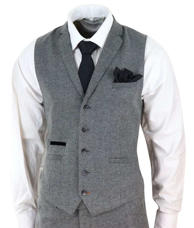 Mens 3 Piece Wool Suit Herringbone Tweed Dark Grey Formal Etsy UK