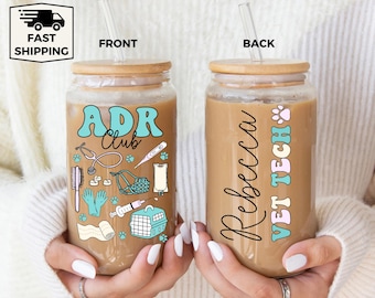 Vet Tech Week Personalized Tumbler Cup Gift for Veterinarians Custom Ice Coffee Glass LVT Funny ADR Graduation Gift Vet Receptionist