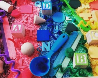 Rainbow Learning Sensory Kit | Letters, Shapes & Colors Sensory Kit | Homemade Play Dough | Gifts for Kids | Montessori | Pretend Play