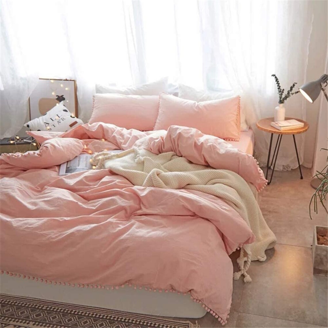 Light Pink Pom Pom Dona Duvet Cover Queen Size Duvet Cover Etsy