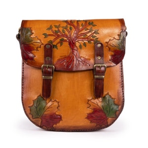 Bolso de cuero marrón, Bolso artesanal, Bolso de cuero hecho a mano, Bolso de cuero con herramientas, Árbol de la vida, Bolso de cuero, Bolso de regalo del Día de las Madres