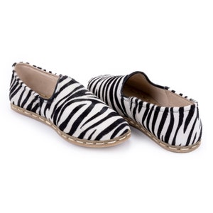 Women Zebra Printed Handmade Leather Slip On, Leather Loafer, Flat Woman Shoes, Turkish Shoes, Unique Shoes, Sneaker Shoe, Gift For Her