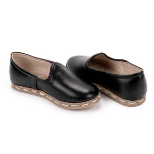 Kids Black Unisex Leather Slip Ons, Slip Ons Shoes, Turkish Yemeni Shoes, Flat Shoes, Handmade Leather Loafers, Kids Shoes, Baby Shower