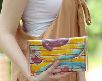 Hand Painted Unique Custom Women Clutch Purse, Handmade Colorful Bag, Fabric Clutch, Modern Clutch, Evening Bag, Clear Bag, Unique Handbag