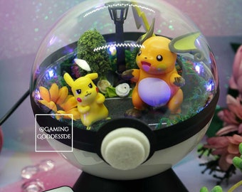 Noble USB LED Pokemon Terrarium 14 cm m. original Raichu & Pikachu figure in beautiful gift box + remote control + stand as gamer gift