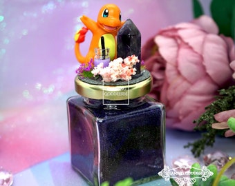 Mini terrarium with glumanda (charmander) / figure with amethyst lace as a cute decoration for the gaming room