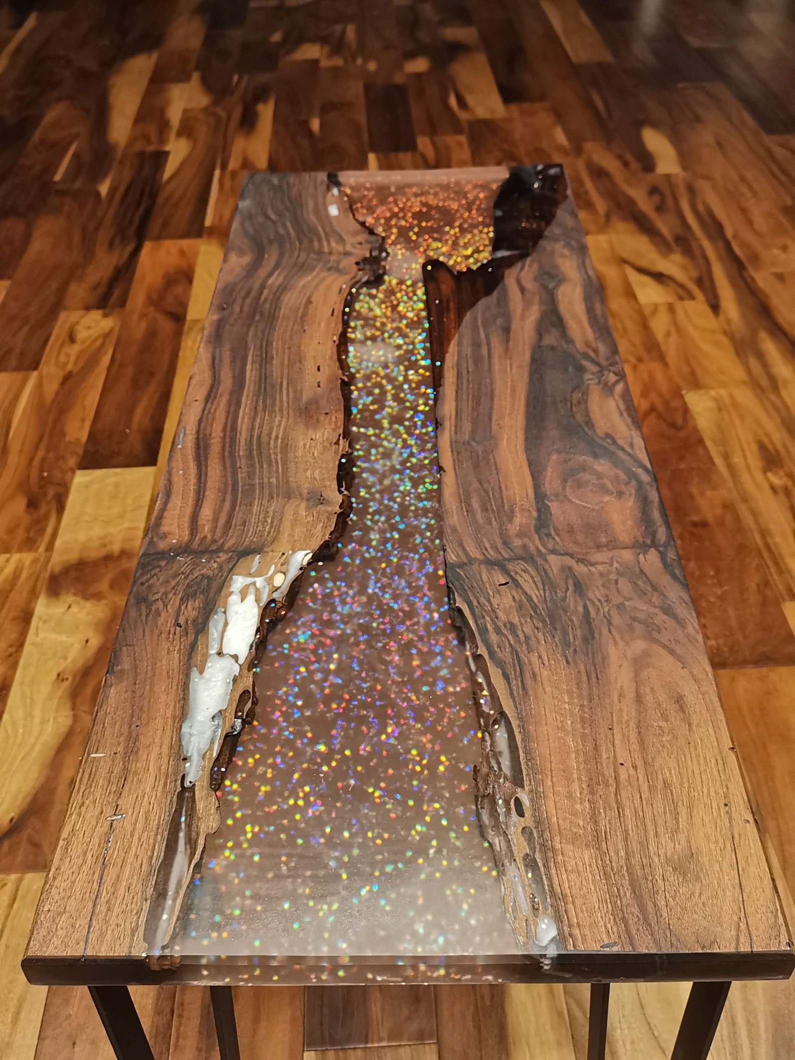 Black Walnut epoxy resin coffee table with Rainbow | Etsy