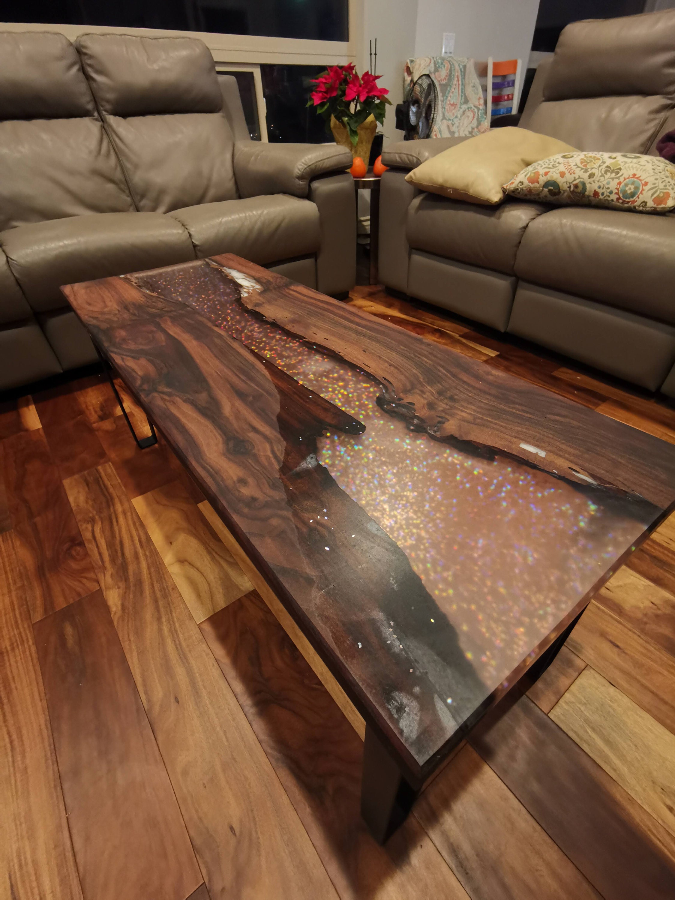 Black Walnut epoxy resin coffee table with Rainbow Etsy