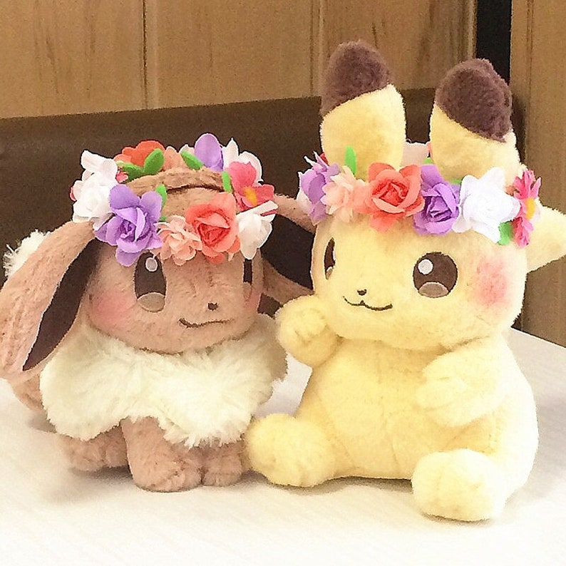 Pokemon Plush Pikachu & Eevee Flower Crown Pokemon cartoon Etsy