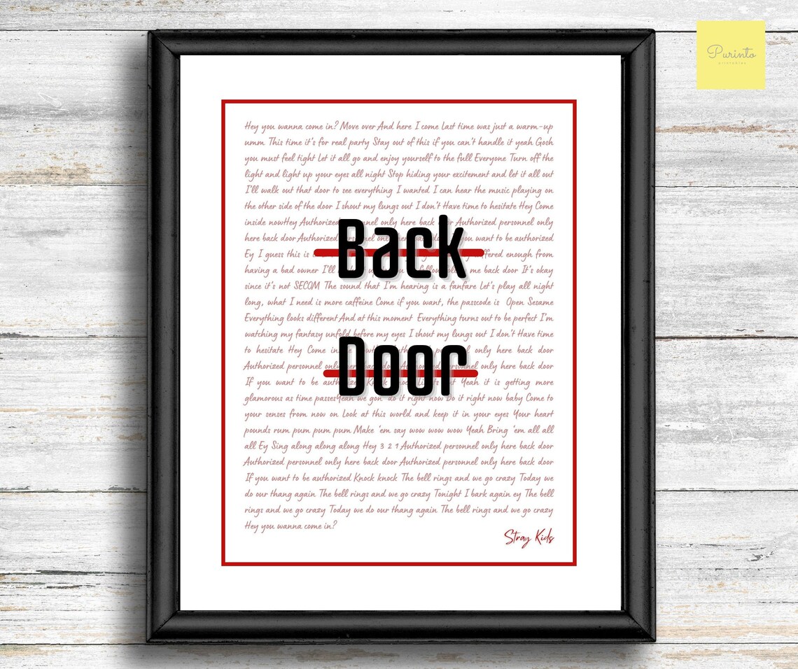 Stray Kids Back Door lyrics English printable wall art Etsy