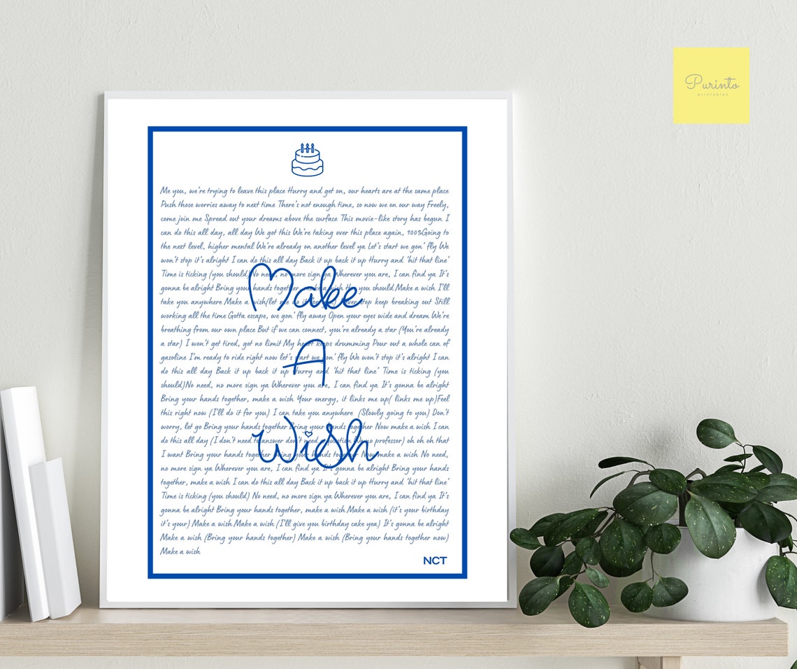 NCT Make A Wish lyrics English printable wall art Kpop Etsy