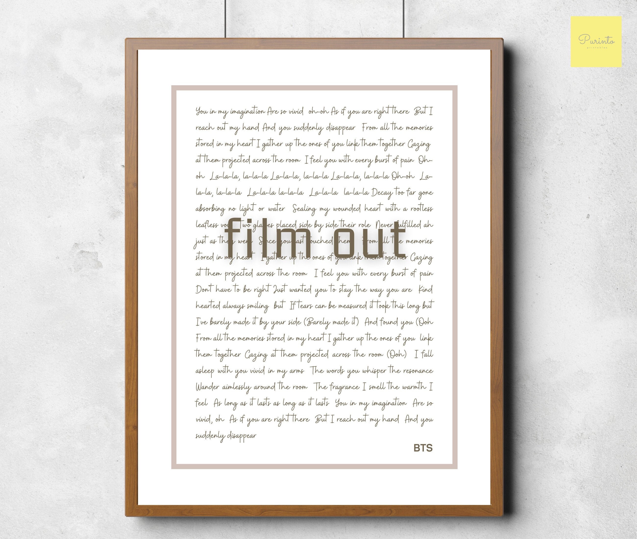 BTS Film Out lyrics English printable wall art Kpop BTS Etsy