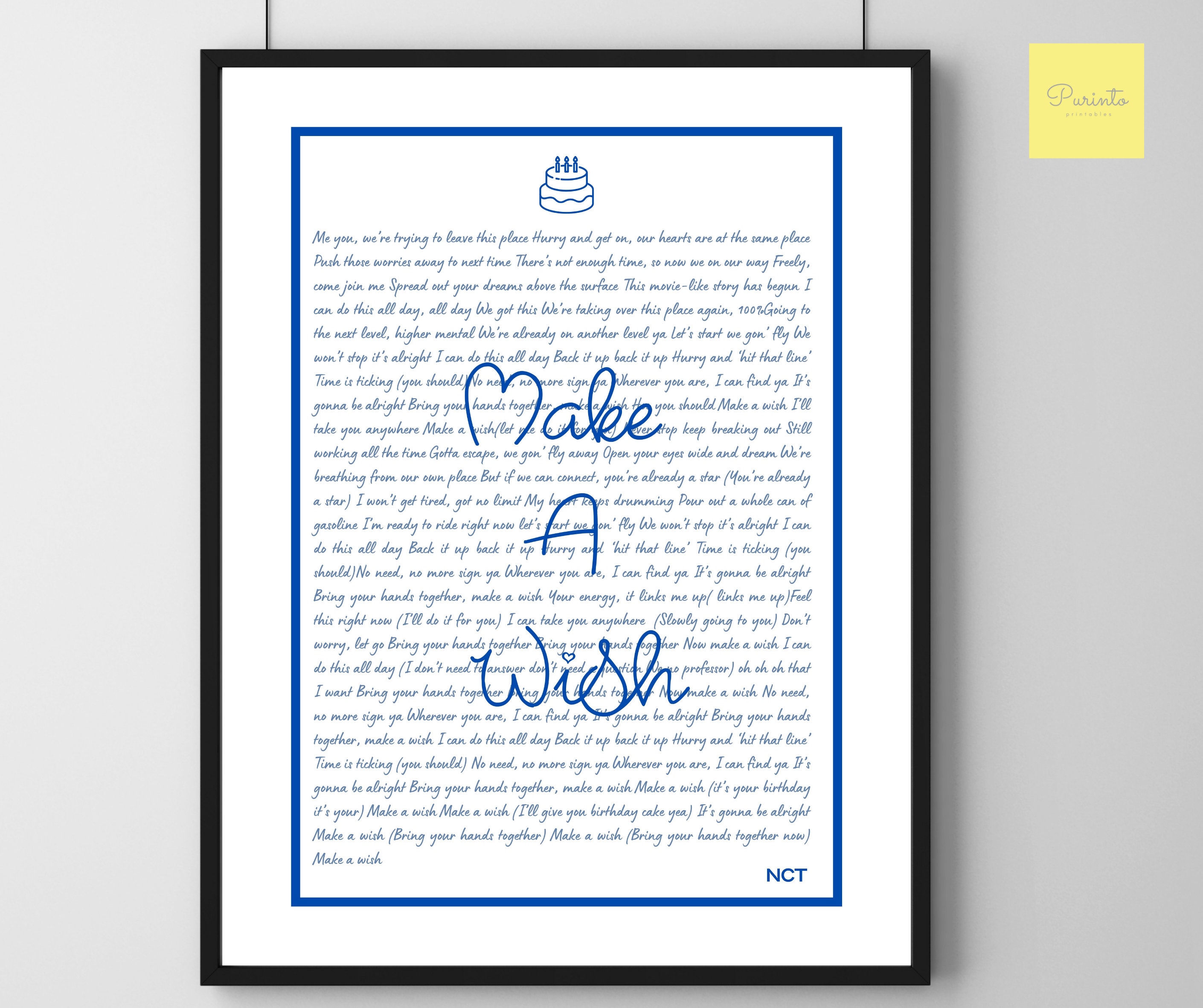 NCT Make A Wish lyrics English printable wall art Kpop Etsy
